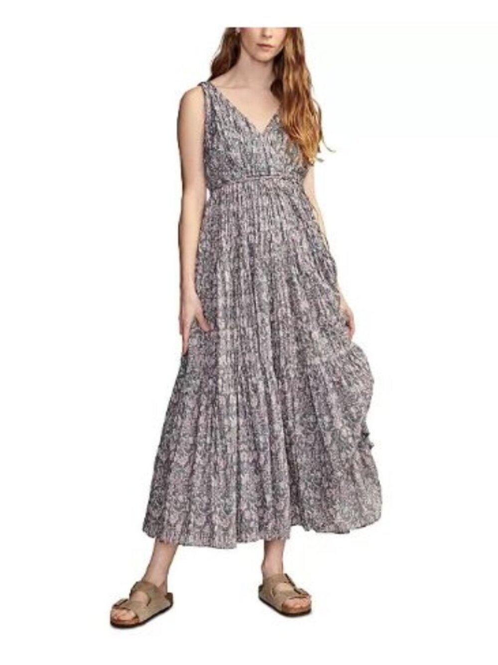 Lucky Brand Beachy Breezy Cotton Maxi Dress XS Blue Floral Boho *No Belt